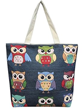 Eule Eulentasche Shopper Strandtasche mit 1 Fach und Reißverschluss***DUNKELBLAU MIT SÜSSEN EULENMOTIVEN*** Umhängetasche...