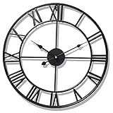 Vinteen Nordischen minimalistischen Stil Schmiedeeisen Wanduhr römischen Ziffern atmosphärischen Persönlichkeit Wohnzimmer Horologe Uhr und Uhren American kreative Kunst Vintage Nostalgie Silent Quarzuhr ( Color : Black )