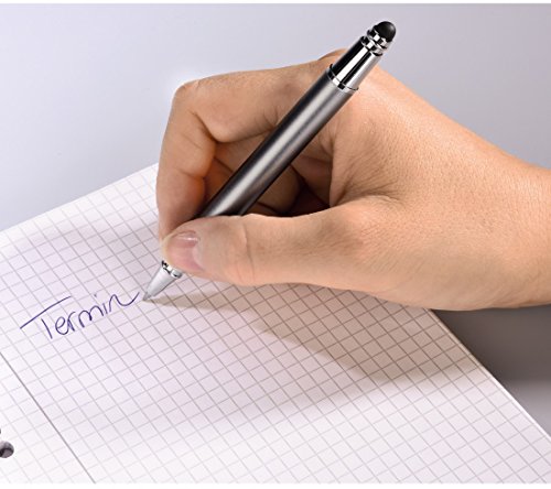 Hama 2in1 Eingabestift mit integriertem Kugelschreiber (geeignet für Smartphones und Tablets, Clip Halterung, austauschbare blaue Qualitätsmine) Stift für Smartphone silber/grau - 7