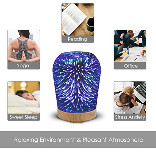 [NEU]3D Glas Full Star Nachtlampe ätherisches, Öl Luftbefeuchter, GLISTENY 100ml Aroma Diffuser Ultraschall Humidifier Ruhiger Tragbarer 16 Farben Nachtlicht für Baby Badezimmer Wohnzimmer Schlafzimmer Büro - 6