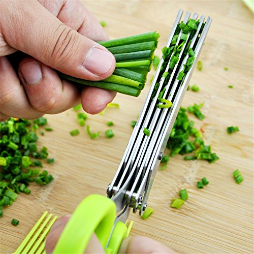 dekawei Edelstahl Küche Messer 5 Schichten Schere Sushi Geschreddertes Frühlingszwiebel Schnitt Kräuter Gewürze Schere Kochen Tools + Reinigung Kamm - 6