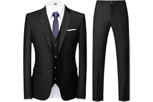 KUDORO Costume Homme 3 pièces Slim Fit Smoking Simple Poitrine à Deux Boutons Men Suits 3 Piece pour Mariage Business Fête Confort Blazer Veste et Pantalon Gilet