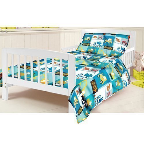 Ready Steady Bed Children's Junior Cot Bed Size Construction Print Duvet Cover Set. Size: 120cm x 150cm