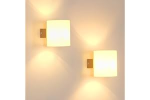 Mckalen Aplique de Pared Interior de Madera, 2 Piezas Lámpara de Pared E27 con Pantalla de Vidrio, Luz de Pared para Dormitorio, Pasillo, Escalera (Bombillas no Incluidas)