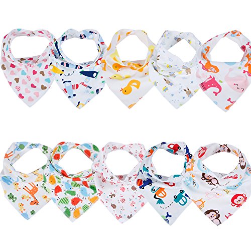 Labebe Baby Bandana Bibs Drool/Burpy Bibs Unisex 10-Pack Multicolor, 100% Cotton, Newborn Baby Shower Gift for Teething and Drooling, Soft & Absorbent, Machine Washable and Stain Proof - Unisex Pack (A)