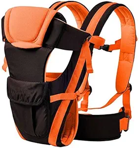Chinmay Kids Baby Carrier Cum Kangaroo Bag with Head Support for 0-18 Months (Cream with Strip) (Orange)