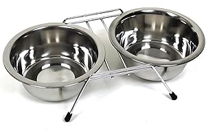PARENCE.- Lot de 2 Gamelles en INOX pour Animaux - Support Antidérapant avec Pieds en Caoutchouc - Chats et Petits Chiens - 11cm de Diamètre)