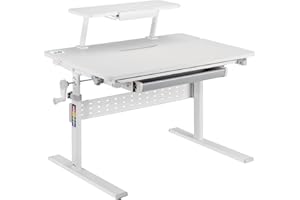 ‎ERGO OFFICE Ergonomiczne biurko ER-483 kids' height and angle adjustable to 40°, extra shelf with book holder, school table for kids up to 40 kg, drawer hook