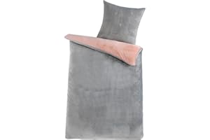 DreamHome Winter Wende Plüsch Bettwäsche 135x200 Nicky-Teddy Cashmere Touch Coral Fleece Bettdezug + Kissenbezug 80x80, Farbe:Silber-ROSA