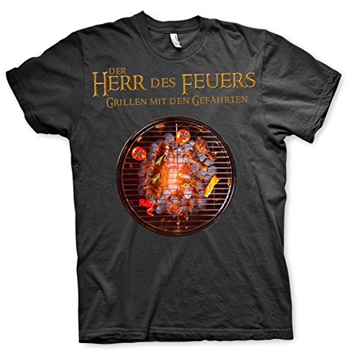 Herr des Feuers Grillen mit den Gefährten BBQ Tshirt L###Schwarz