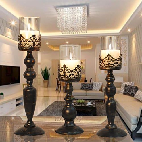 Retro Iron Candle Holder,Romantic Wedding Candlelight Dinner Ornament Candleholders European Creative Pillar Centerpieces Candlestick Holders for Birthday Bar Home Dining Anniversary Gift (Black)