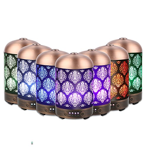 Aromatherapie COOSA 100ml Standard Ultrasonic aroma diffusor Essential Oil Diffuser Papier-geschnittene Fenstergrills Designed EU Plug Standard Cool Aroma Nebel Luftbefeuchter mit 7 bunten LED-Licht für Haus & Büro (Bronze) - 3