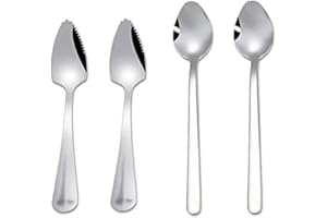 N\A Łyżka do owoców, 4 sztuki łyżki ze stali nierdzewnej do grejpfruta, łyżka deserowa, łyżka do skrobania, ząbkowane łyżki do cięcia krawędzi, do owoców, deserów, serów, warzyw