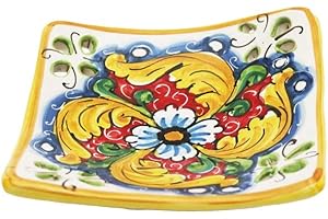 ILAB Svuotatasche in ceramica decorata a mano da ceramisti siciliani di Santo Stefano di Camastra fiore rosso art 21