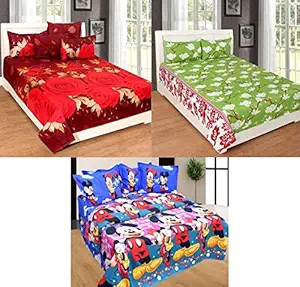 JASS HOME DECOR Combo Set Of 3 Grace Cotton King Size Double Bedsheet with 6 Pillow Covers - (Multicolour)