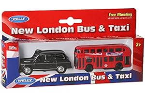 D.A.Y. Republic Official TFL Licensed 3" New London Bus and Classic Taxi Metal Die Cast Free Wheeling Action Toy Models (London Taxi and Bus)