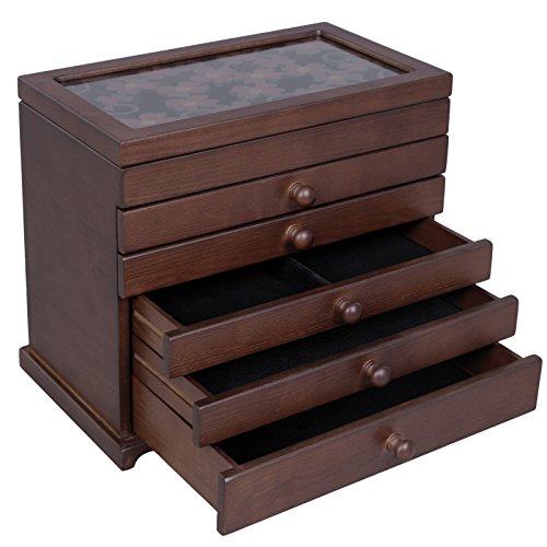 Songmics Schmuckkästchen 5 Schichten mit Schubladen Holz(MDF) dunkelbraun JBC56W - 4