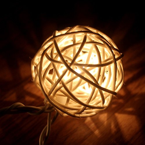 Weihnachtsbeleuchtung 20 Rattan Ball Lichterkette String Lights Batteriebetrieben für Hochzeit, Geburtstag Party, Weihnachtsdeko, 2,2 m, Warm Weiß - 5