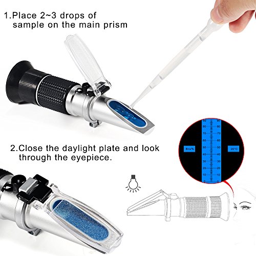 GrandBeing® refraktometer zucker honig Hand Brix Refraktometer, 0 ~ 90% mit Pipette, Schraubendreher, Reinigungstuch und Aluminium Kunststoff Gehäuse - 6