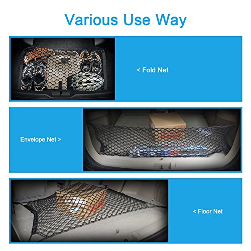 9 MOON Organisateur Coffre Voiture en Maille avec 4 crochets - Organisateur Filet élastique voiture pour Courses Jouets pour Enfants Animaux Bagages - Accessoire de voiture Universel