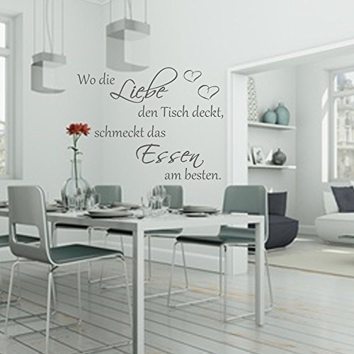 Wandschnörkel ®HM~AA050 Wandtattoo Wo die Liebe den Tisch deckt...Küche Aufkleber Farb/Größenauswahl