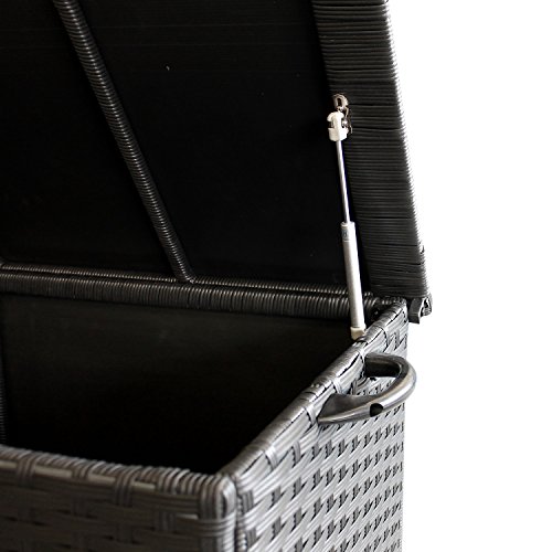 Gartenbox Aufbewahrungsbox Gartentruhe Auflagenbox Kissenbox Aufbewahrungskiste Kissentruhe – mit Hubautomatik, 134x56x65cm, Poly Rattan, Rollbar, Schwarz - 4