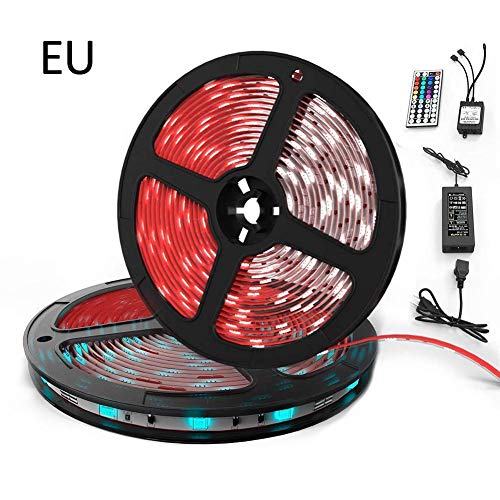Preisvergleich Produktbild Roundhouly LED-Streifenlichter, 10m wasserdichtes RGB-Streifenlicht mit Fernbedienung und 12V Stromadapter IP65 LED-Lichterkette für Party, Küchenbeleuchtung, Hauptdekorationen