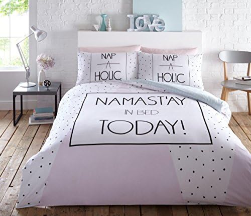 Lifestyle Production @ Multi Design Panel Printed PolyCotton Duvet Quilt Cover &amp; PillowCase Bedding Set,TN (King, Namast'Ay in Bed Today)