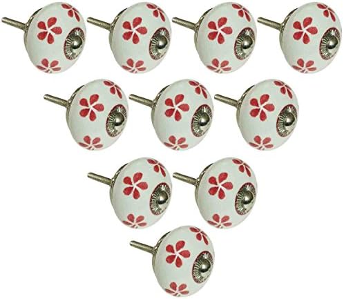 Handmade Knobs Sale - Set of 10 White Flower Ceramic Knobs With Heart Design Handmade Design Drawer Knob / Cabinet Pulls / Handles - Home Decor Accessories