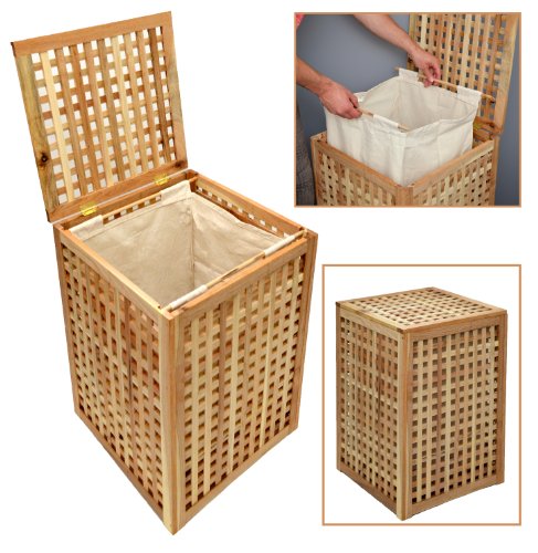 Wäschekorb Wäsche Truhe Sammler Box 68 cm Höhe Badmöbel Massiv Walnuss Holz - 4