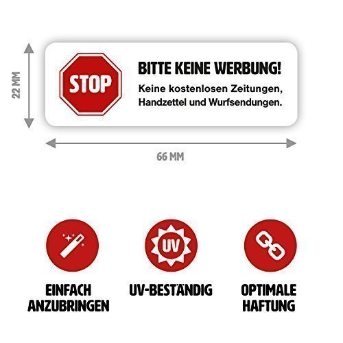 Preisvergleich Produktbild Aufkleber "Bitte keine Werbung!" in weiß für Ihren Briefkasten (4 Stück)