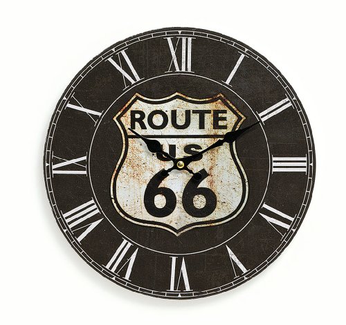 Wanduhr aus Holz 29cm - Motiv: Amerika USA Route 66 schwarz - Küchenuhr Uhr römische Ziffern - Quartzuhr