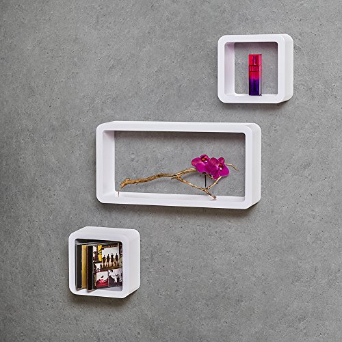 TecTake® 3er Set Wandregal Hängeregal Bücherregal Cube Lounge CD Regal -diverse Farben (Weiß) - 2
