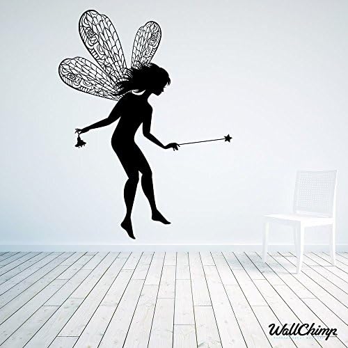 Flying Fairy With Wand Wall Sticker As Pictured 50cm x 65cm Black (0105)