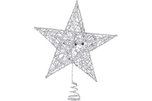 Doitool Weihnachtsbaum-Dekoration, Weihnachtsbaumspitze, Glitzer, Silberfarben, Weihnachtssterne, Weihnachtsdekoration, Weihnachtsbaum, 20 cm