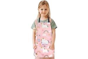 FUKPO Delantal Niña Niño, Ajustable Delantales para Niños Infantiles Cocina con Bolsillos, Personalizado Delantal Infantil Cocinero Pintura Manualidades Chef Pintar Jardín 3/4/5 Años