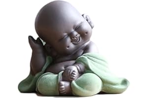 Qikuver Buddha Maitreya che ride, Statua di Buddha in ceramica Ornamento Scultura da tè Piccolo monaco Decor Set da tè per Home Office Decorazioni per auto Regalo Artigianato e arte (Verde)