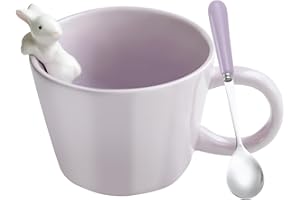 BigNoseDeer Cute Easter Bunny Mugs with 3D Rabbit Inside Ceramic Kawaii Bunny Coffee Mug with Spoon, Cute Gifts Easter Gifts Personalised Birthday Gifts for Women Kids Her Mum Girls 12oz (Purple)