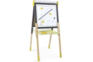 Janod - Pizarra de Madera de Doble Cara Color Topo y Verde - Evolutiva, de Altura Ajustable - Pizarra Blanca Magnética + Pizarra de Tiza - 13 Accesorios Incluidos - A partir de 3 Años, J09630