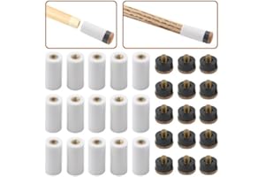 XINGYHENG BGTXINGI 15 Set (30 Stück) Billard Queue Weiß Aderendhülsen mit Super Queue Screw Braun Spitze austauschbaren Spitzen (13 Set)