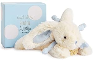 Doudou et Compagnie - Doudou Lapin Bonbon - Boite Cadeau - Bleu - 25 Cm - Doux - Idée Cadeau de Naissance Fille et Garçon - Garantie Doudou Perdu - ‎DC3379