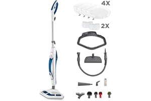 Polti Vaporetto SV460 Double, Scopa a Vapore 2 in 1 con Pulitore Portatile, Potenza Max 1500 W, 17 Accessori Inclusi, Riscaldamento in 15 Secondi, Serbatoio Estraibile, Bianco e Blu