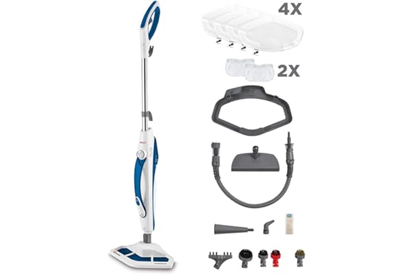 Polti Vaporetto SV460, Balai Vapeur 2-en-1, Nettoyeur Portable 1500 W, 17 Accessoires, Chauffe Rapide 15s, Réservoir Amovible, Filtre Anti-Calcaire