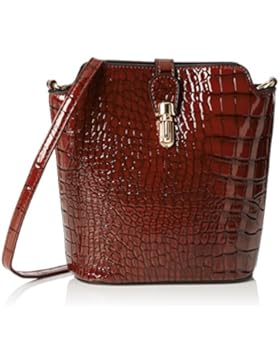 SwankySwans Damen Charlotte Croc Patent Leather Shoulder Bag Brown Umhängetaschen