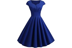 Routefuture Robe Vintage Femme Années 40 50 60 Chic et Elegant Robe de Soirée Cocktail Cérémonie Style Rockabilly Swing Plissé A-Line Taille Haute