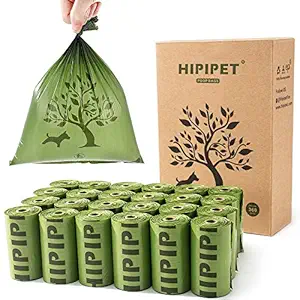 HIPIPET 360 Dog Poop Bags Degradable Waste Bag Earth-Friendly Leak-Proof for Dogs Doggie Cat Pet 24 Rolls, 15 Per Roll, 15% More Thicker and Tougher