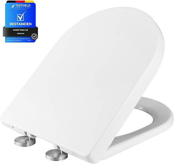 Ibergrif M41001 Tapa wc, Asiento de Inodoro de Cierre Suave en Forma de D con Liberación Rápida para una Fácil Limpieza, Blanco - 1