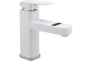 BATHRENA Wasserhahn Bad - LED Digitaler Waschtischarmatur Wasserhahn Bad Waschbecken Mischbatterie Einhebel - G1/2" Schnittstelle Waschbecken Armaturen (Weiß)