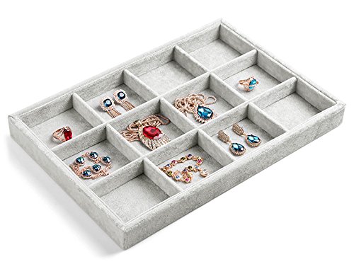 PuTwo Schublade Organizer Schmuck Halter Schmuck Organizer 12 Fächer Lint Jewellery Box Schmuckkästchen – Grau - 2