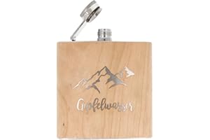 Spruchreif | Flachmann aus Edelstahl mit Gravur | Flachmann aus Holz | Geschenk für Wanderer und Bergsteiger | Wandergeschenk | Gipfelwasser